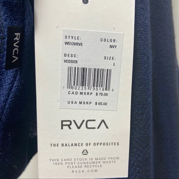 RVCA Vedder Button Up Cropped Flannel shirt Sz L - Picture 5 of 8